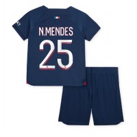 Stroje piłkarskie Paris Saint-Germain Nuno Mendes #25 Koszulka Podstawowej dla dzieci 2023-24 Krótki Rękaw (+ szorty)